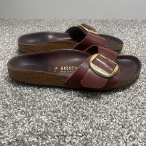 Birkenstock Madrid Big Buckle Brown Sandals with Gold Buckle 38